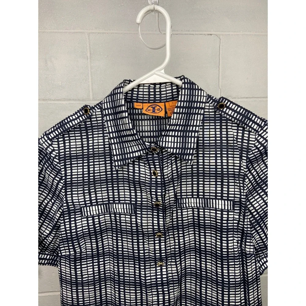 Tory Burch Button-Up Top Plaid Print‎ Short Sleeve Blouse Size 6